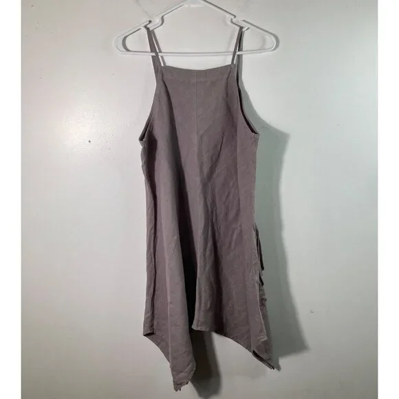 Womens Kleen Flaxseed Linen Asymmetrical Top Applique Flower L Brown NWT - Picture 2 of 10